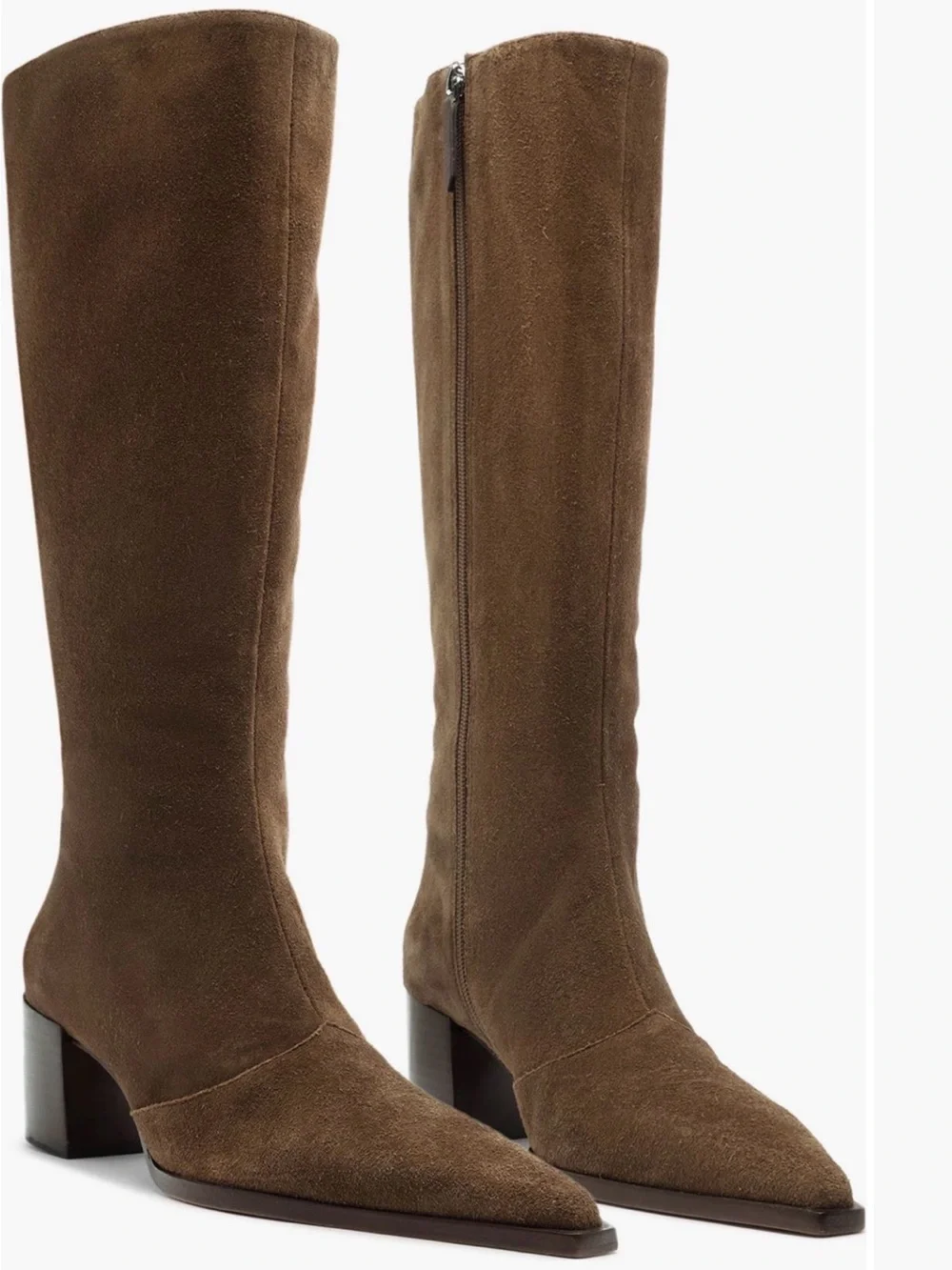 Schutz Rafaela Up Mid Boots Women 9.5B Brown Suede Knee High Block Heel NWT